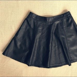 Black Faux Leather Skater Skirt H&M